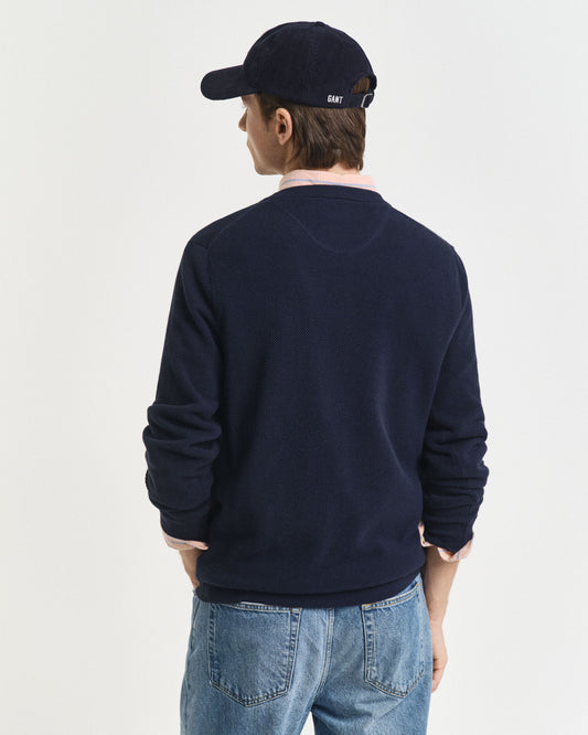 Cotton Pique Crew Neck Sweater