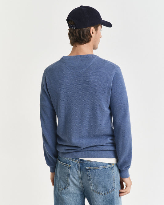 Cotton Pique Crew Neck Sweater