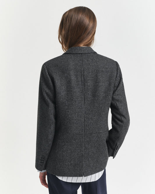 Regulär geschnittener Blazer aus Wolle mit Hahnentrittmuster