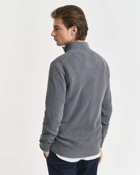 Cotton Pique Half-Zip Sweater