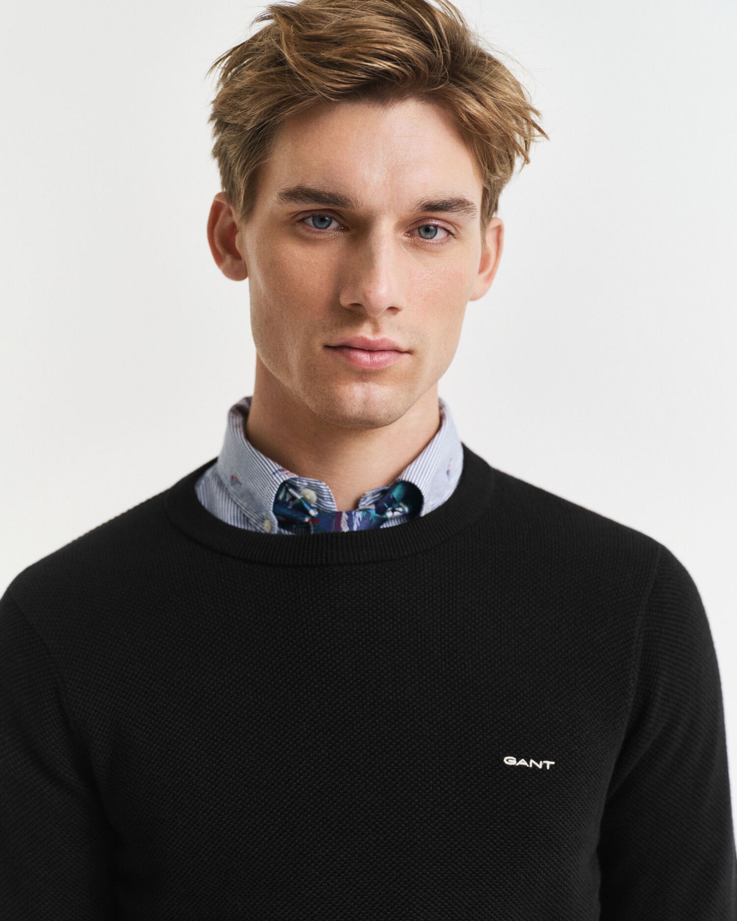 Baumwoll-Piqué-Pullover mit Rundhalsausschnitt