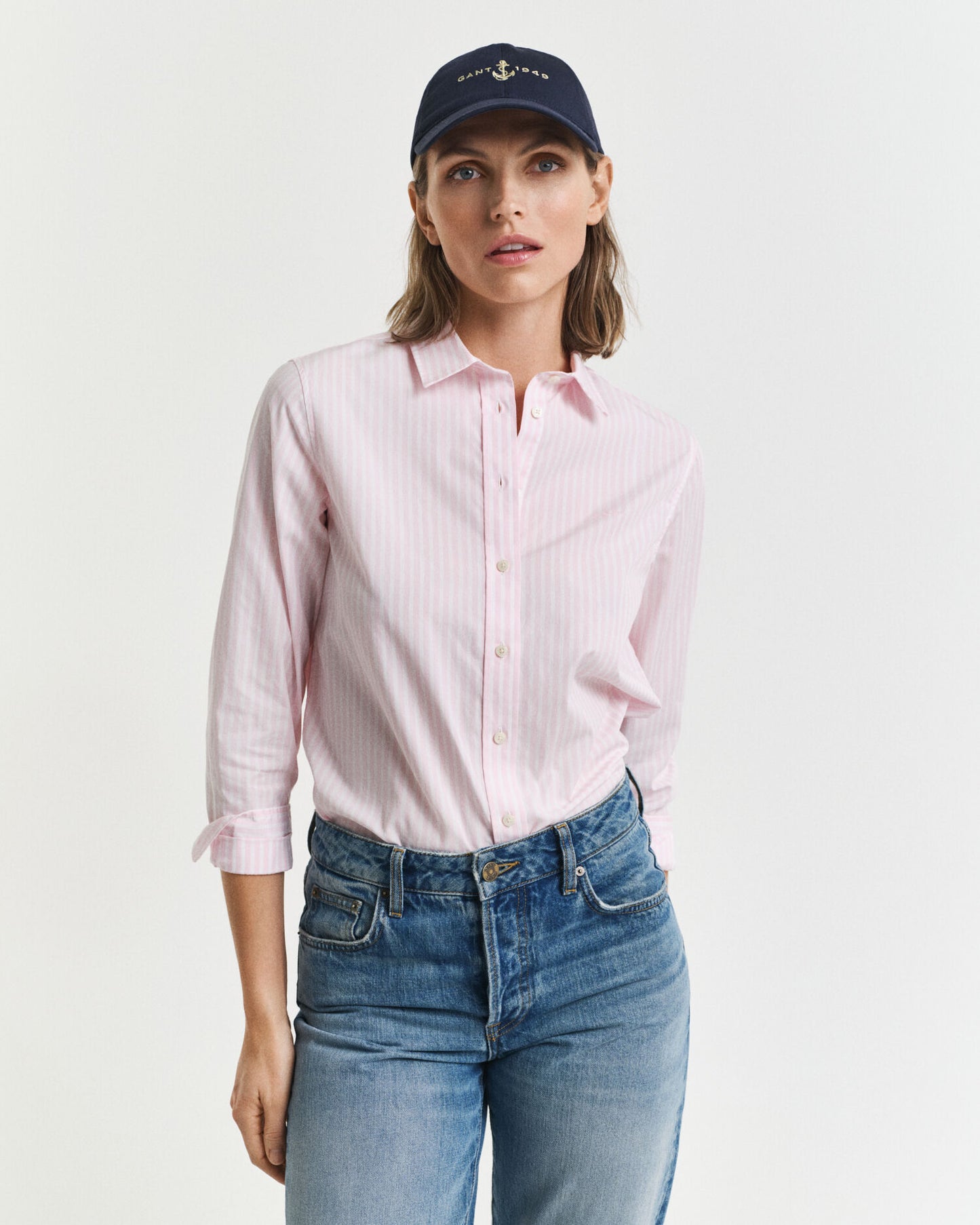 Chemise classique en popeline à rayures coupe droite