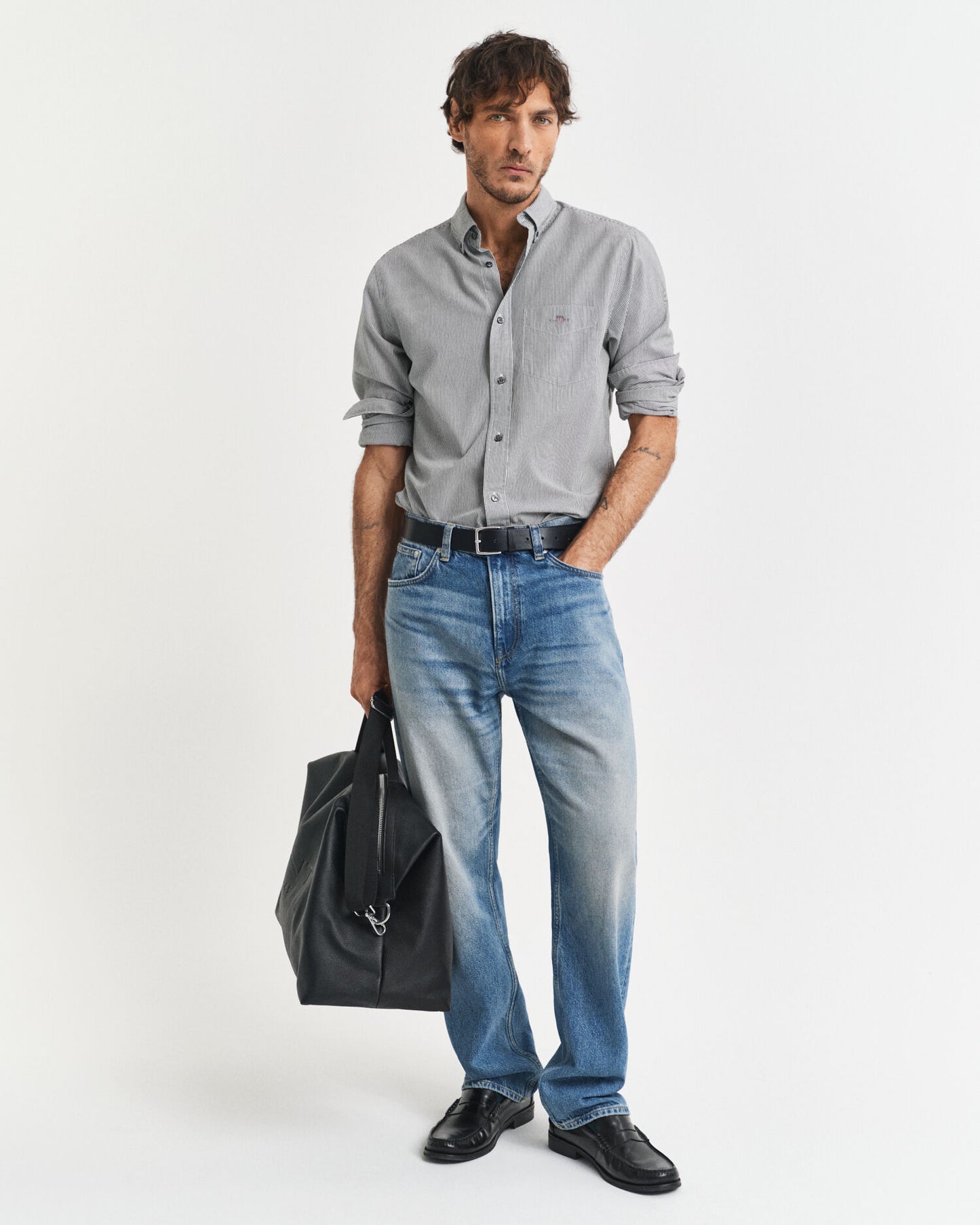 Regular Fit Popelinehemd mit klassischen Bankerstreifen