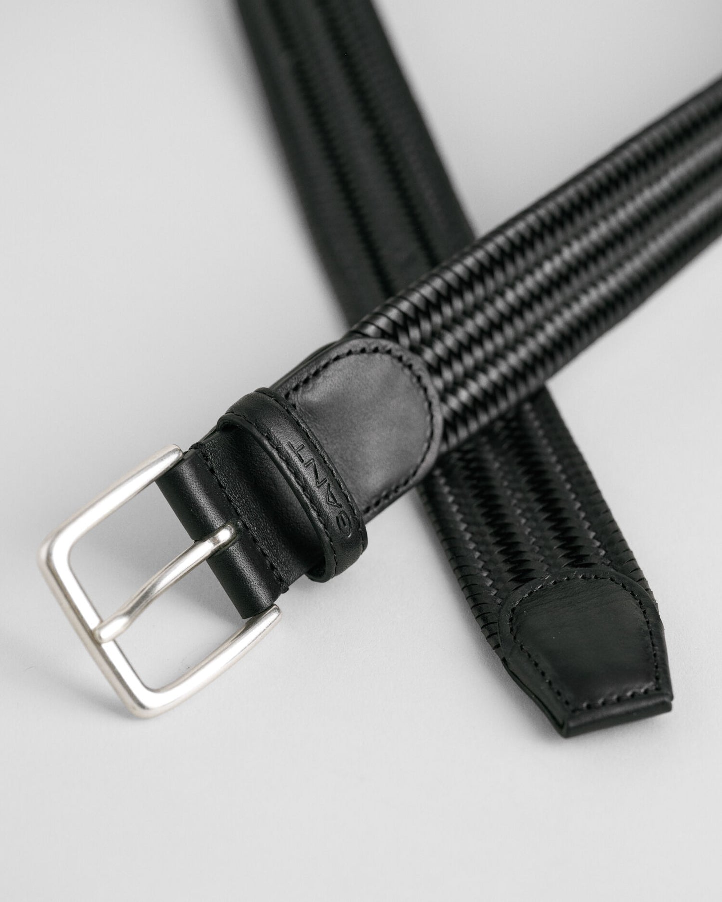 Ceinture tressée en cuir et élastique