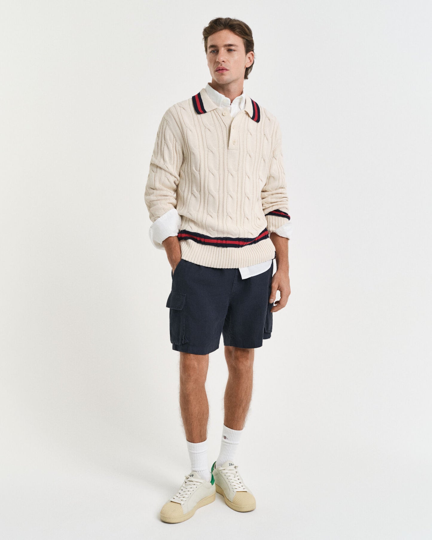 Zopfstrick-Polo-Pullover