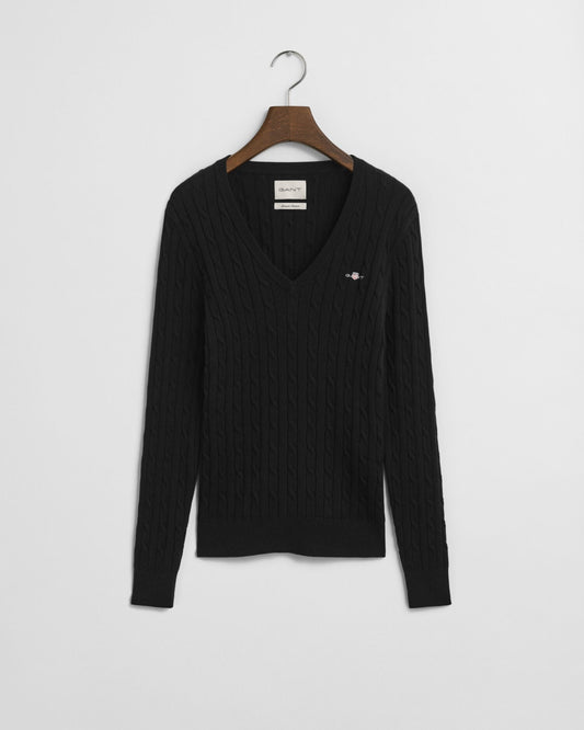 Pullover mit V-Ausschnitt aus elastischem Baumwollkabelstrick