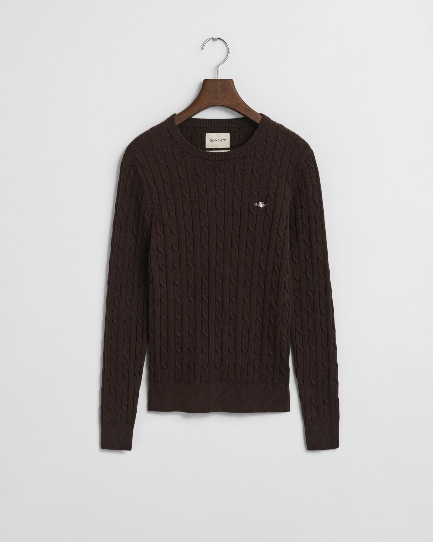 Stretch Cotton Cable Knit Crew Neck Sweater