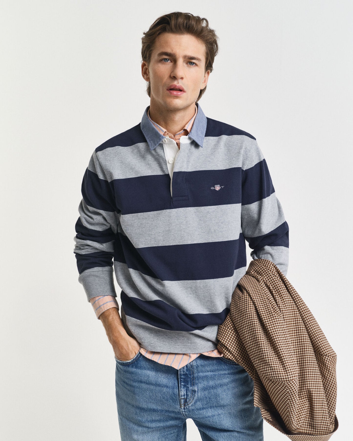 Gestreiftes Heavy Rugger mit Chambray-Kragen