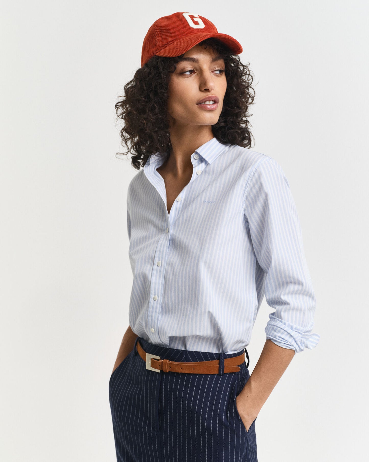 Chemise classique en popeline à rayures coupe droite