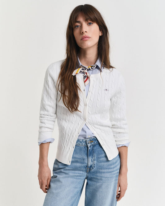 Cardigan aus Stretch-Baumwollzopfstrick