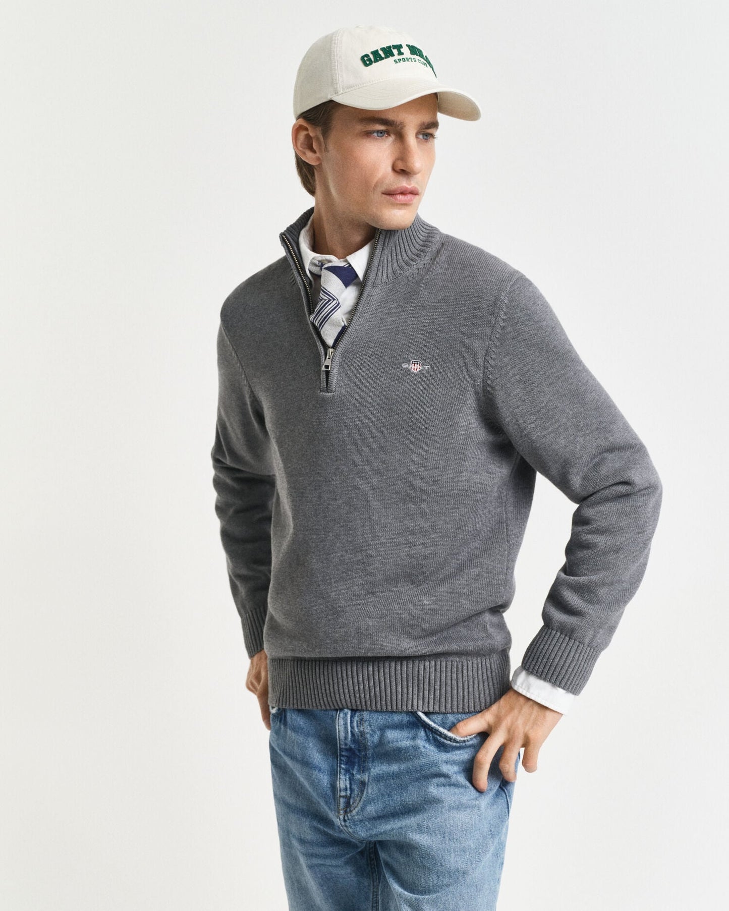 Lässiger Baumwoll-Half-Zip-Pullover