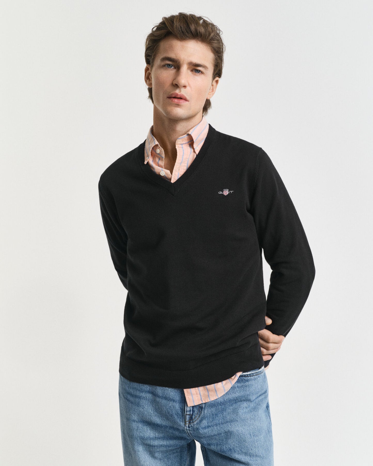 Klassischer V-Ausschnitt-Pullover aus Baumwolle