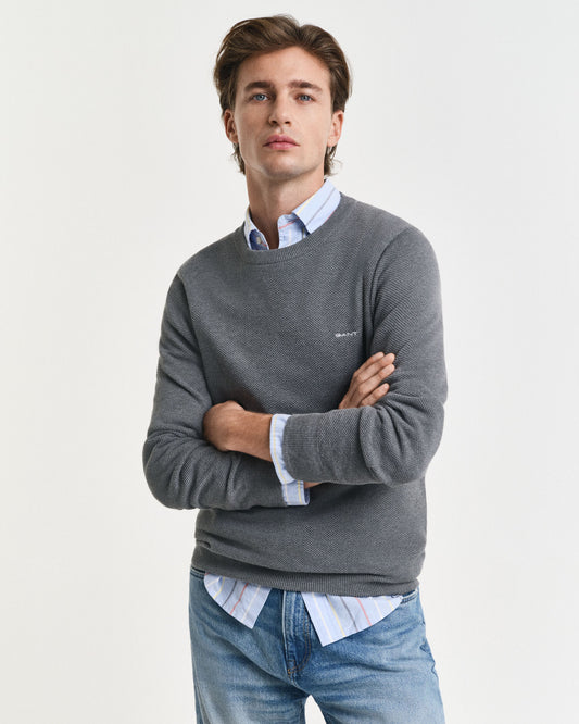 Cotton Pique Crew Neck Sweater