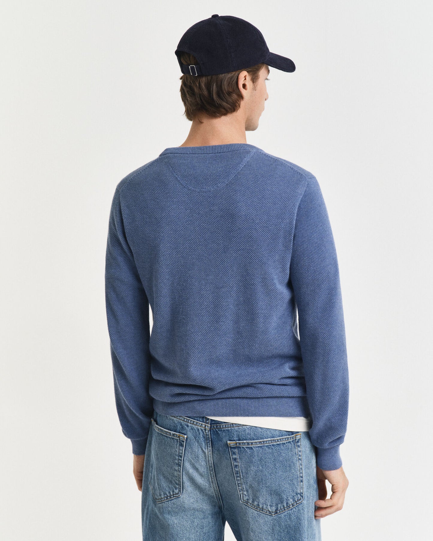 Pull en piqué de coton à col rond