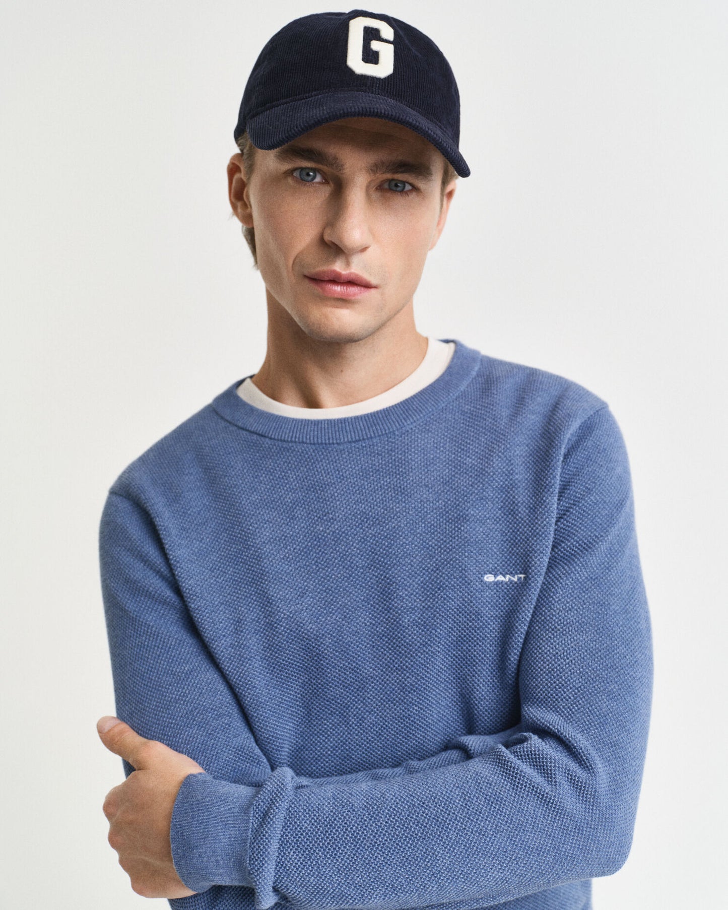 Pull en piqué de coton à col rond
