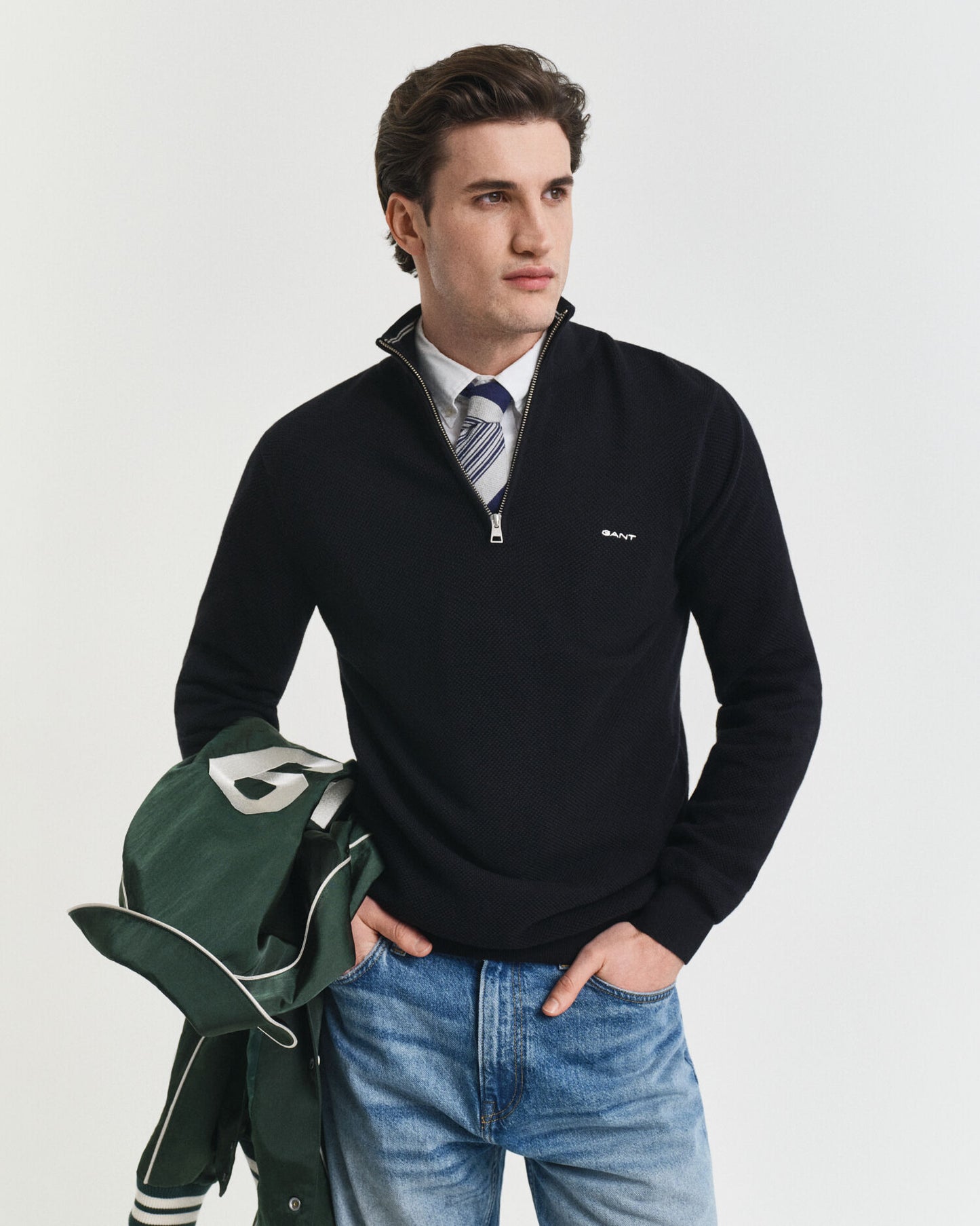 Chandail demi-zippé en piqué de coton