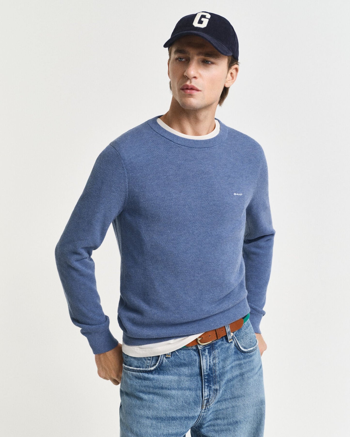Baumwoll-Piqué-Pullover mit Rundhalsausschnitt