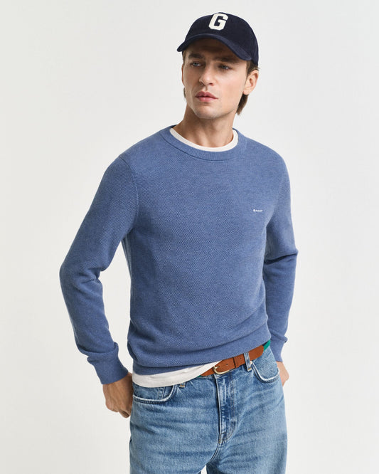 Baumwoll-Piqué-Pullover mit Rundhalsausschnitt
