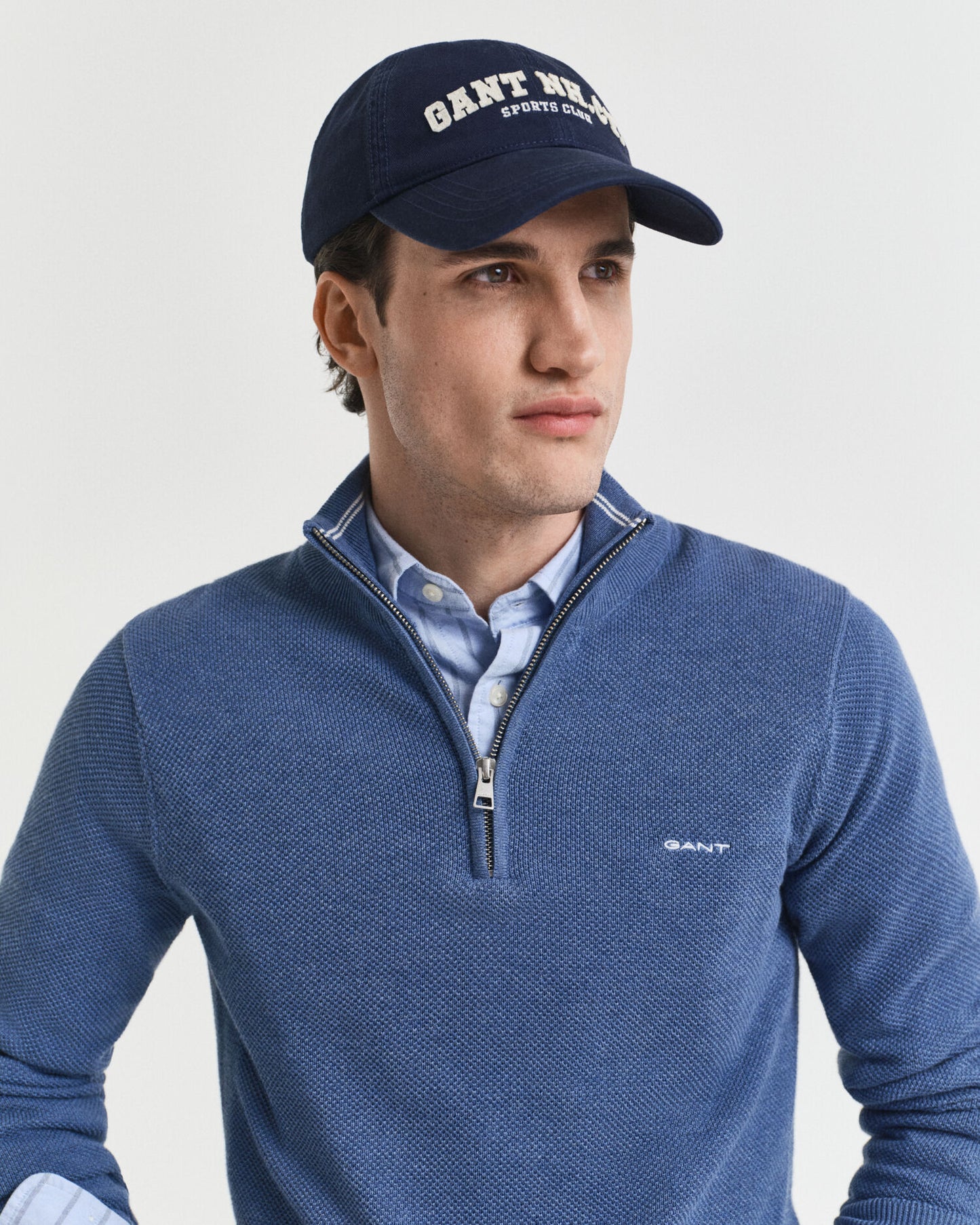 Cotton Pique Half-Zip Sweater