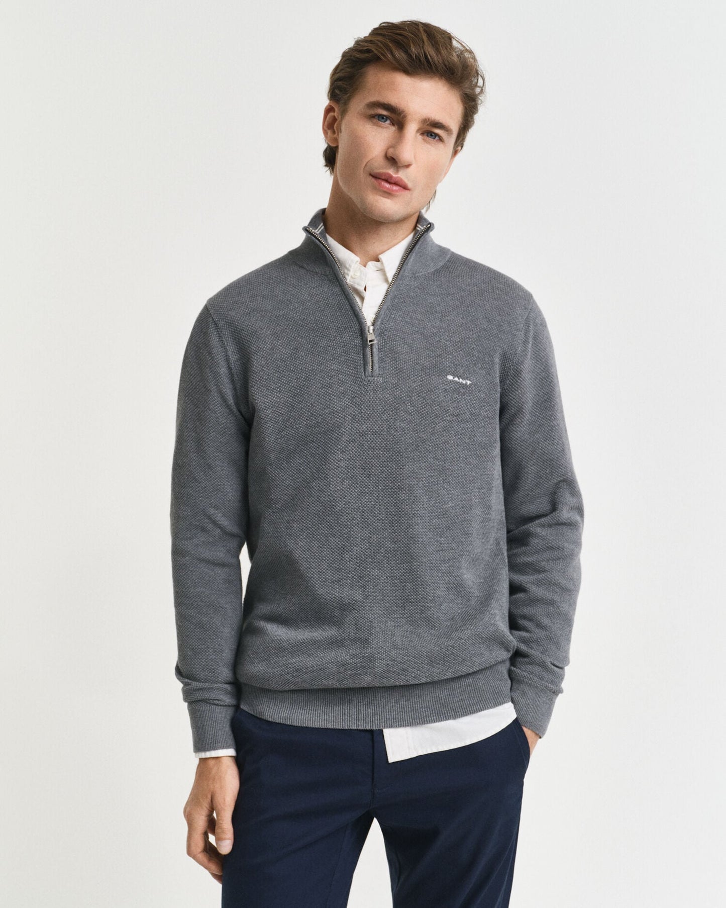 Cotton Pique Half-Zip Sweater
