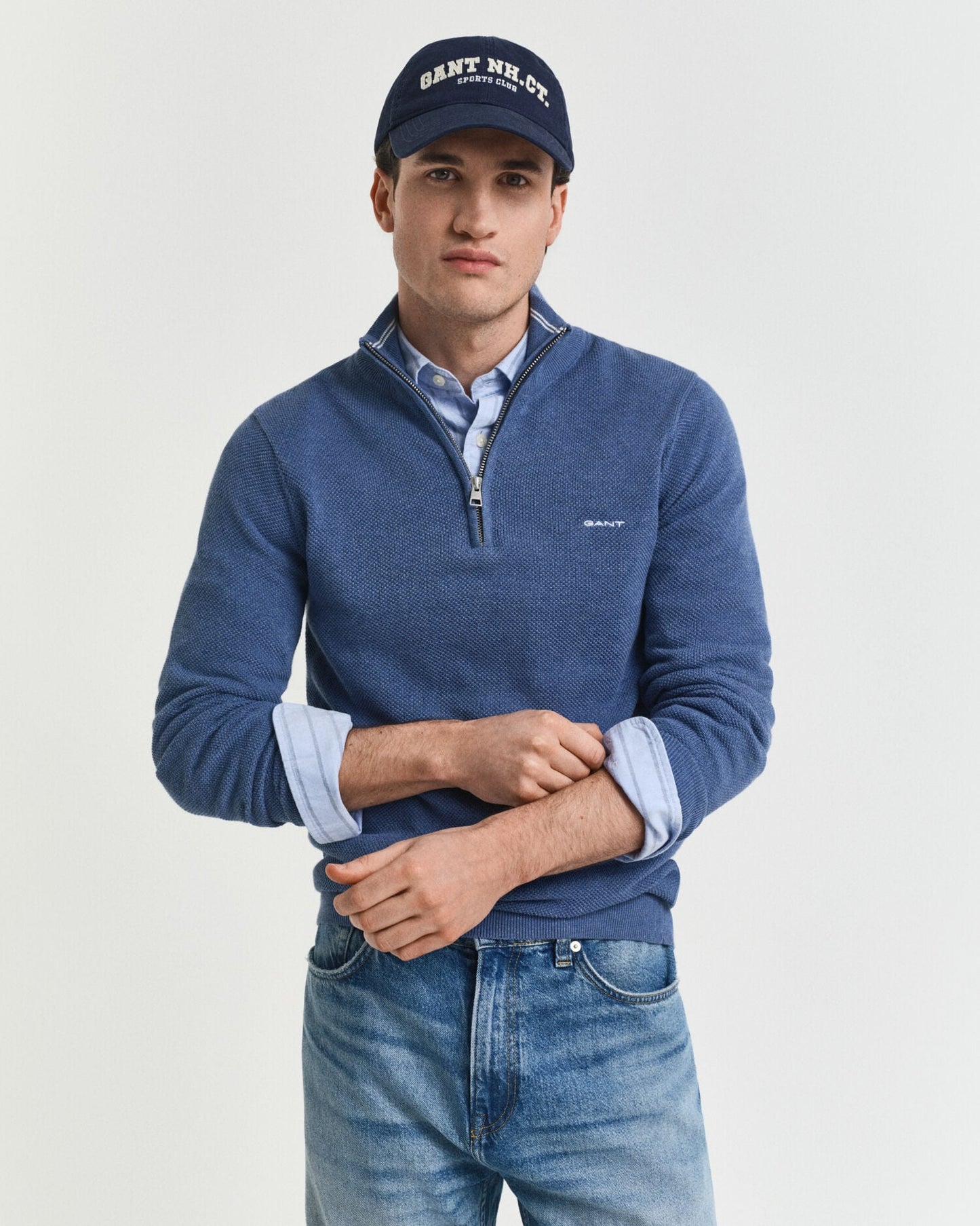 Cotton Pique Half-Zip Sweater