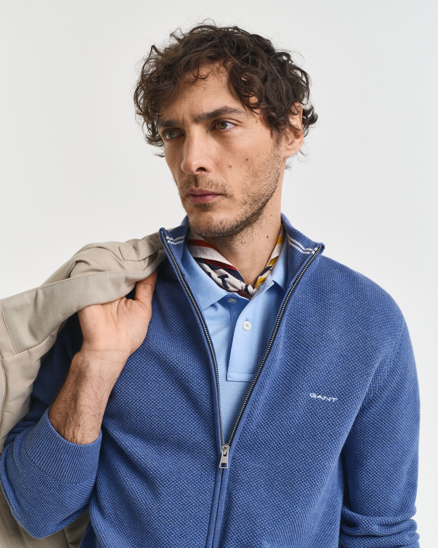 Cotton Pique Zip Cardigan