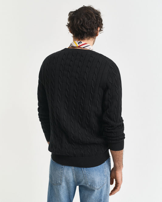 Baumwollpullover mit Zopfmuster und Rundhalsausschnitt