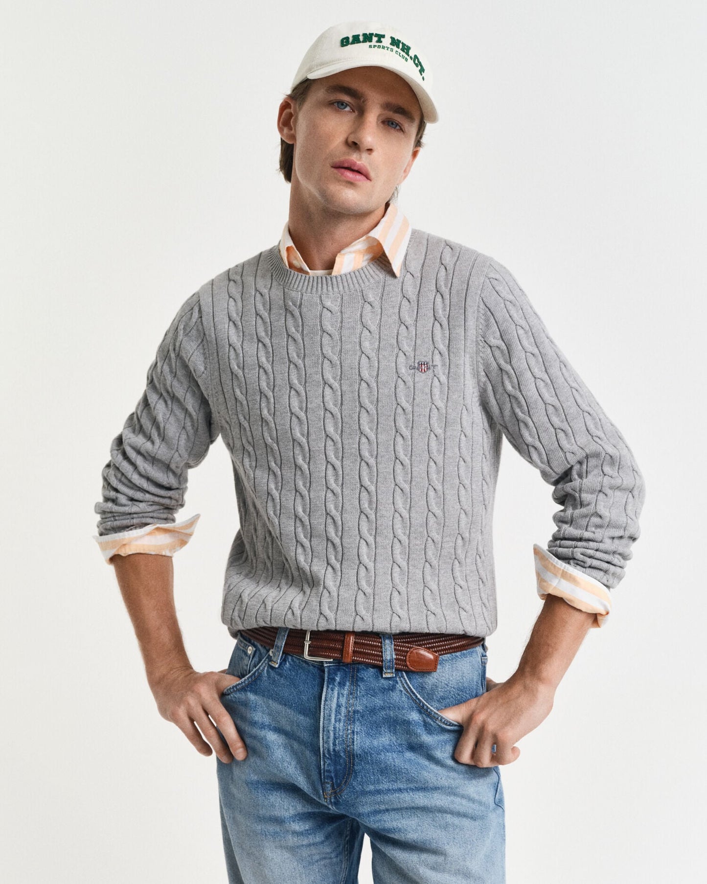 Pull ras-du-cou en maille torsadée de coton