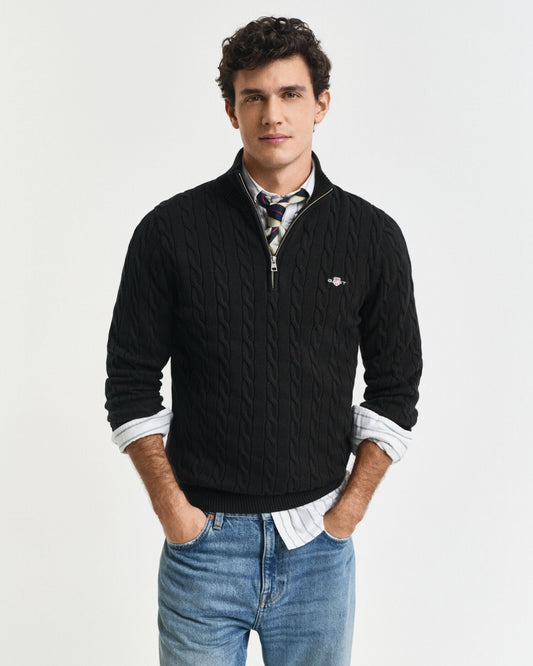 Cotton Cable Knit Half-Zip Sweater