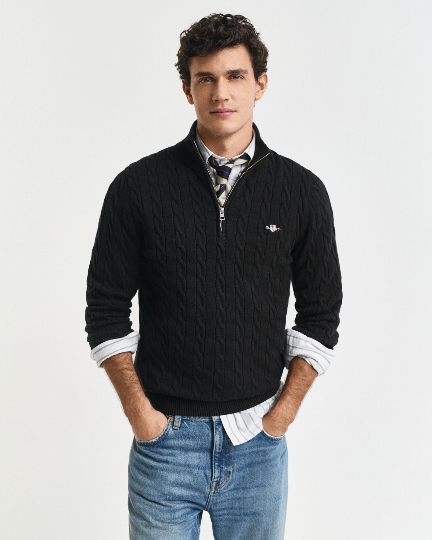 Cotton Cable Knit Half-Zip Sweater