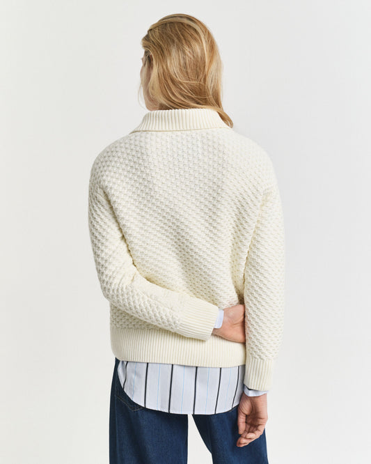 Baumwollpullover mit Textur und halbem Reißverschluss