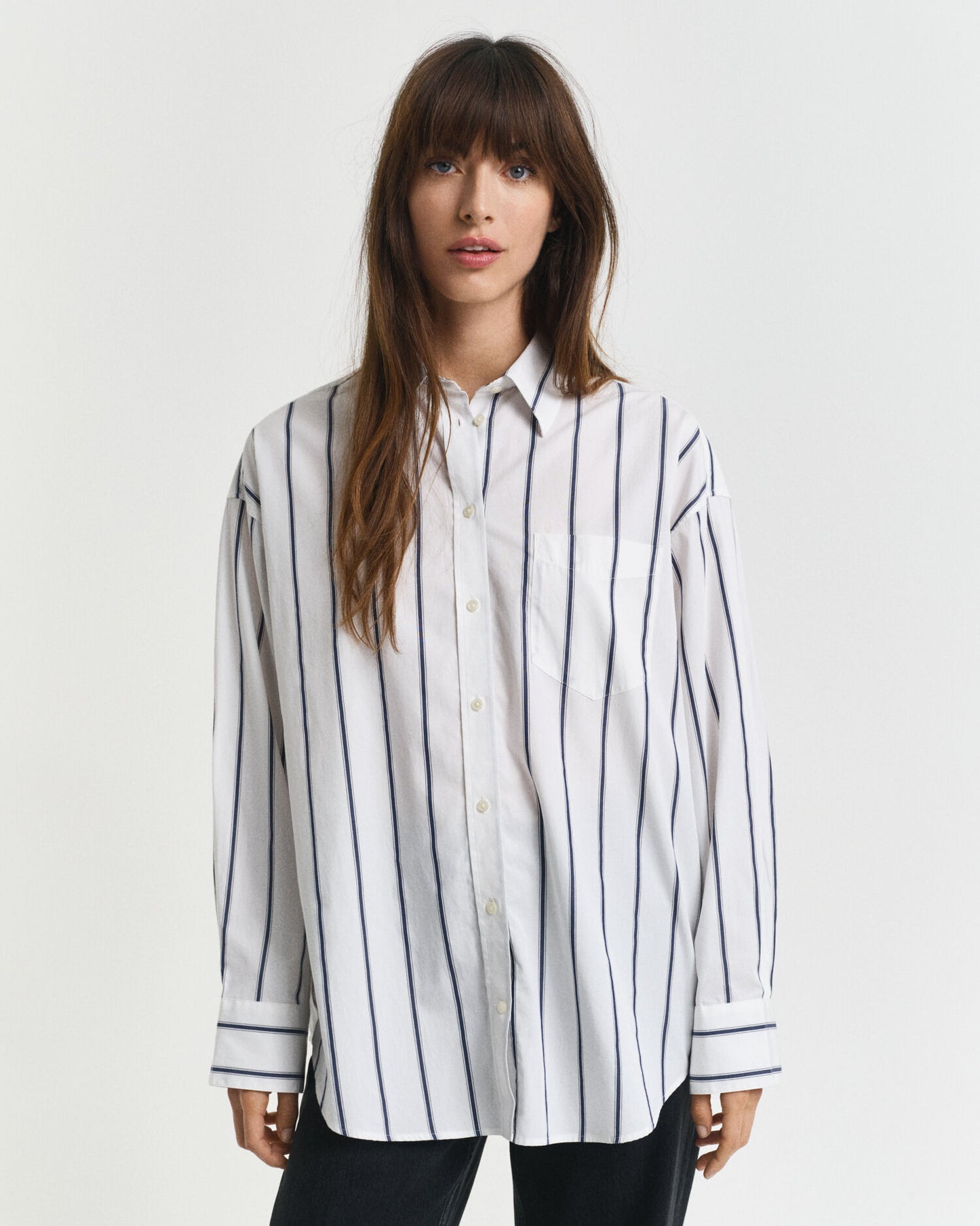Chemise classique surdimensionnée en popeline rayée