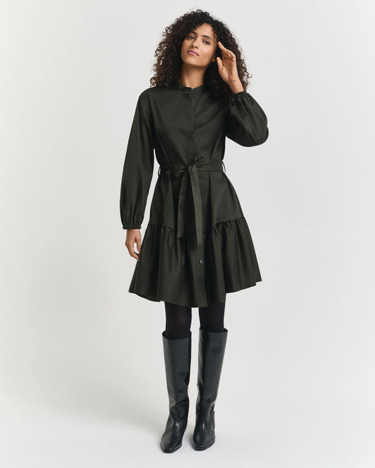 Robe longue en satin de coton à manches longues