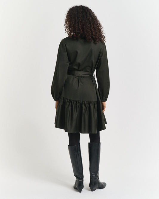 Robe longue en satin de coton à manches longues