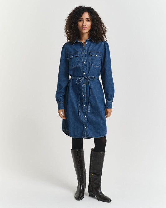 Robe en jean à manches bouffantes