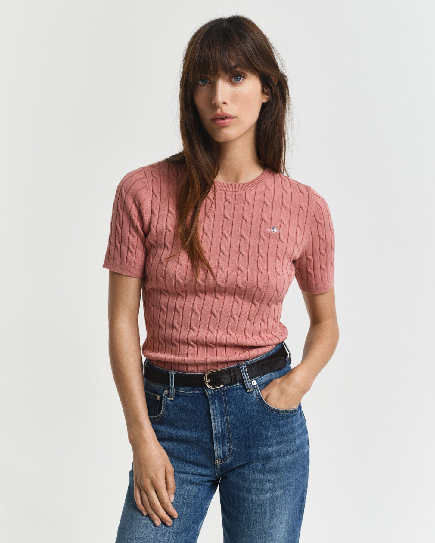 Stretch Cotton Cable Knit Sweater