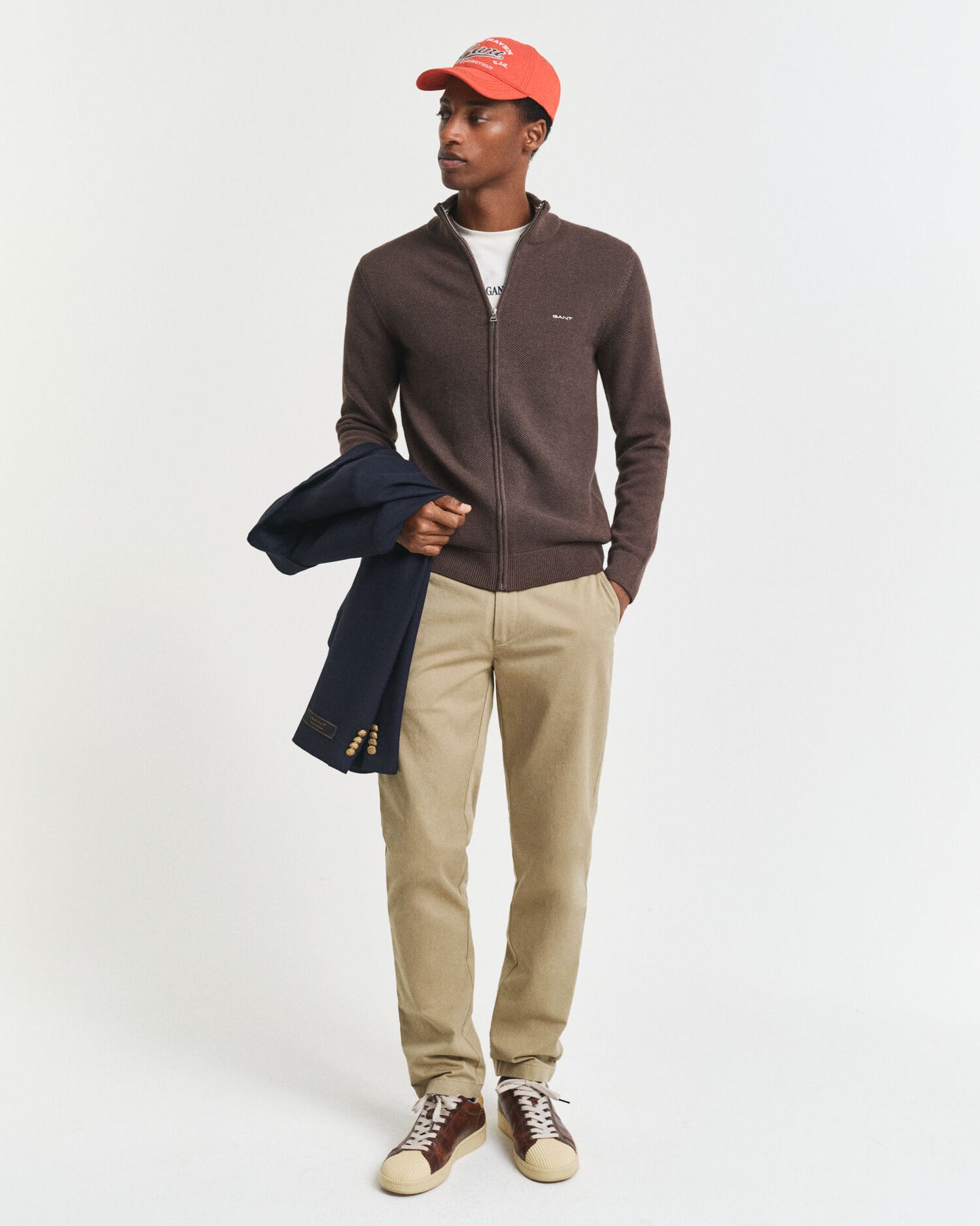 Cotton Pique Zip Cardigan