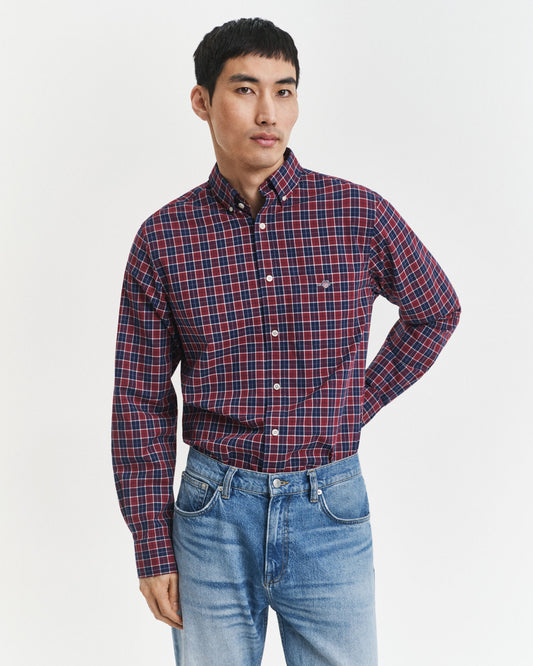 Chemise classique en popeline à carreaux coupe droite