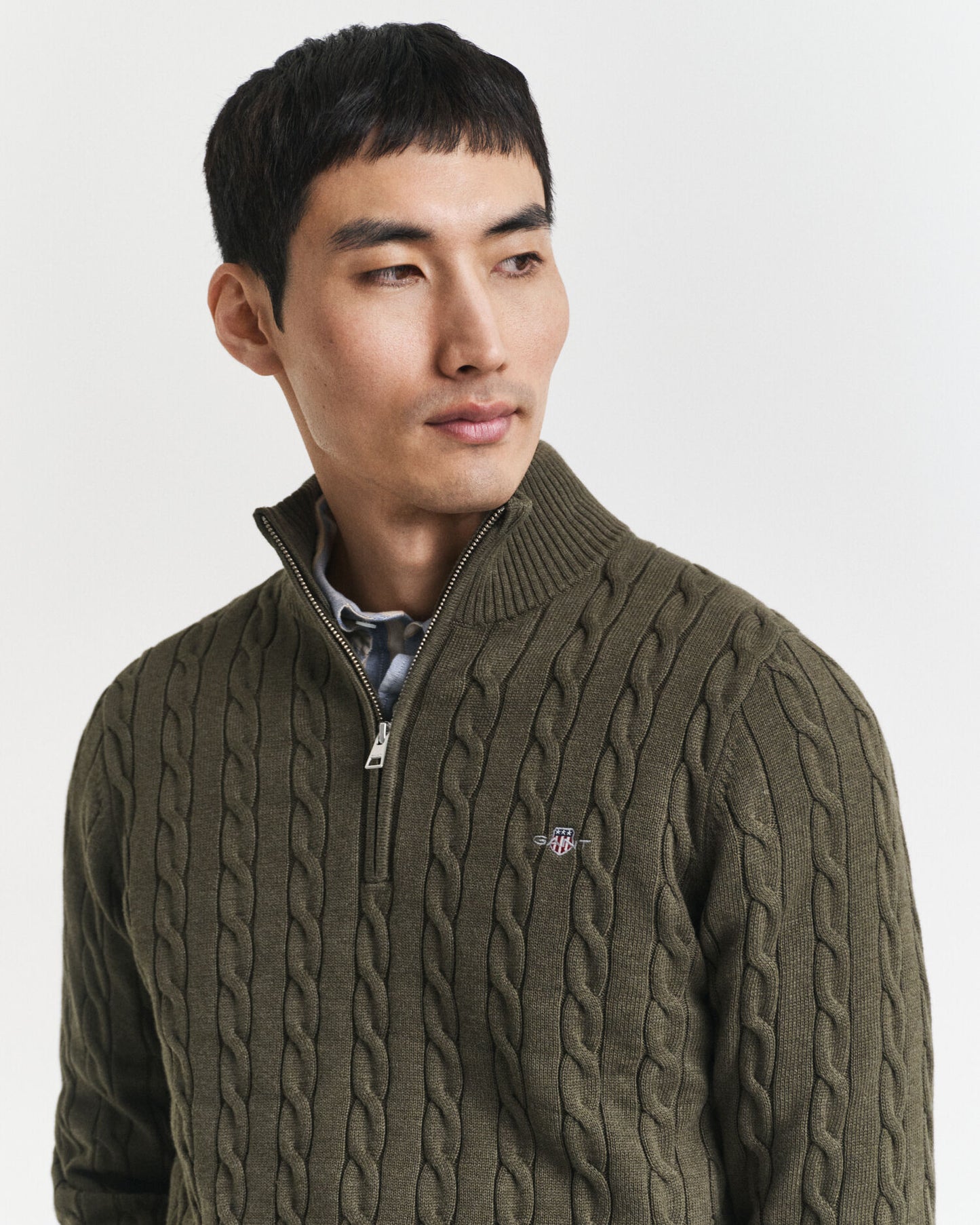 Pull demi-zippé en coton torsadé