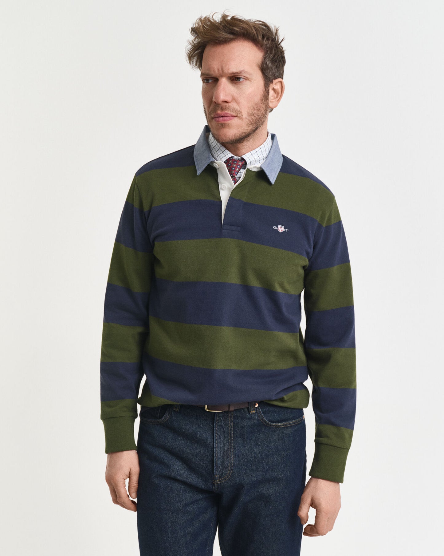 Gestreifter Heavy Rugger mit Chambray-Kragen