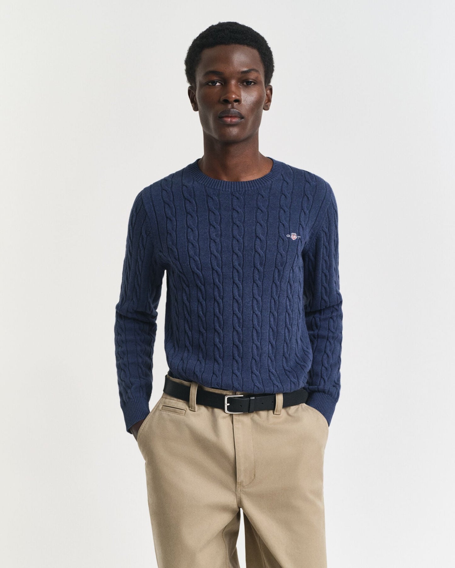 Pull ras du cou en maille torsadée de coton