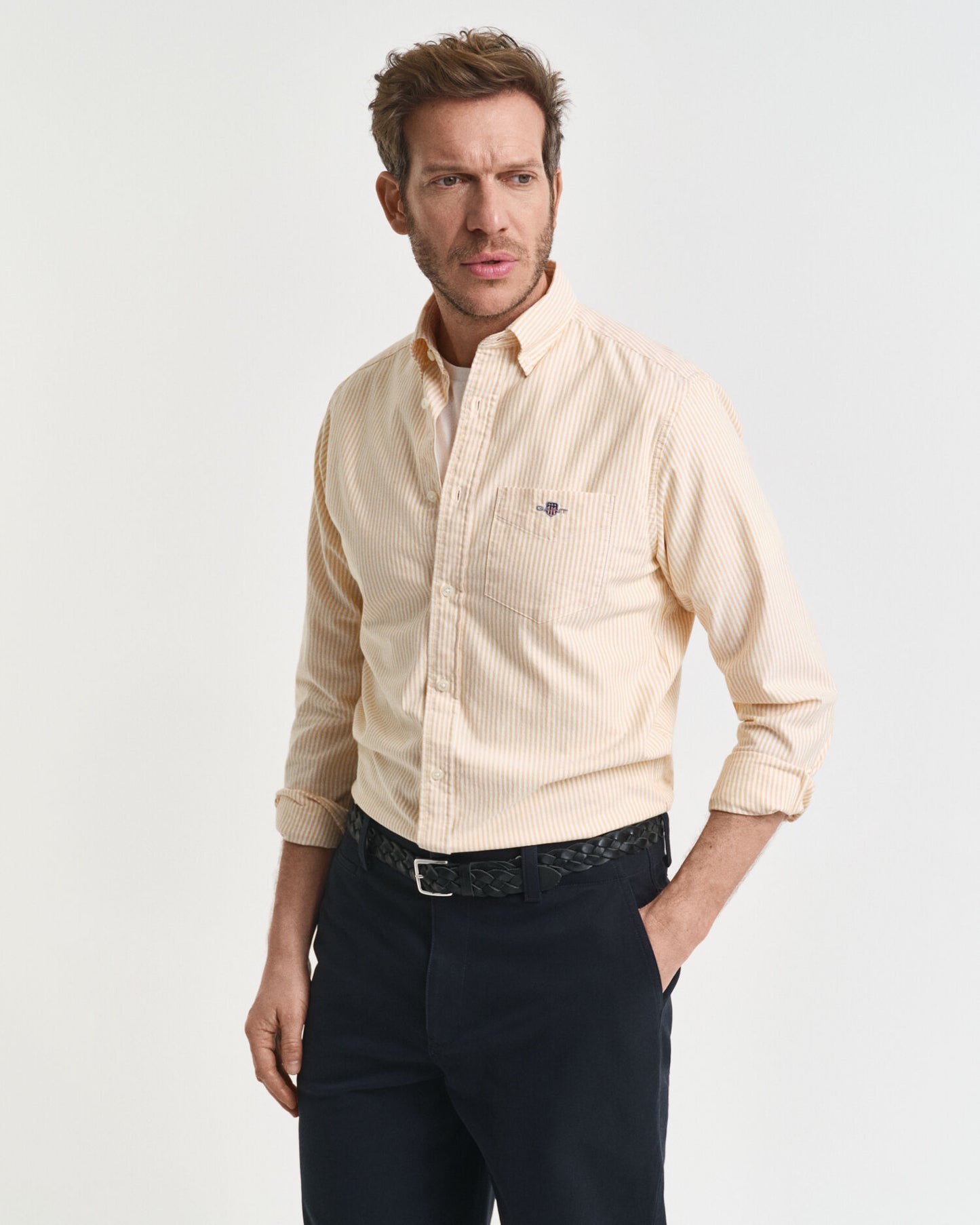 Chemise Oxford classique à rayures banquier coupe droite