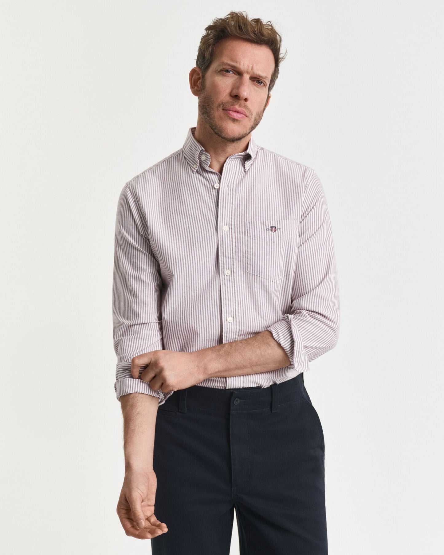 Regular Fit Banker-Streifen Oxford-Hemd