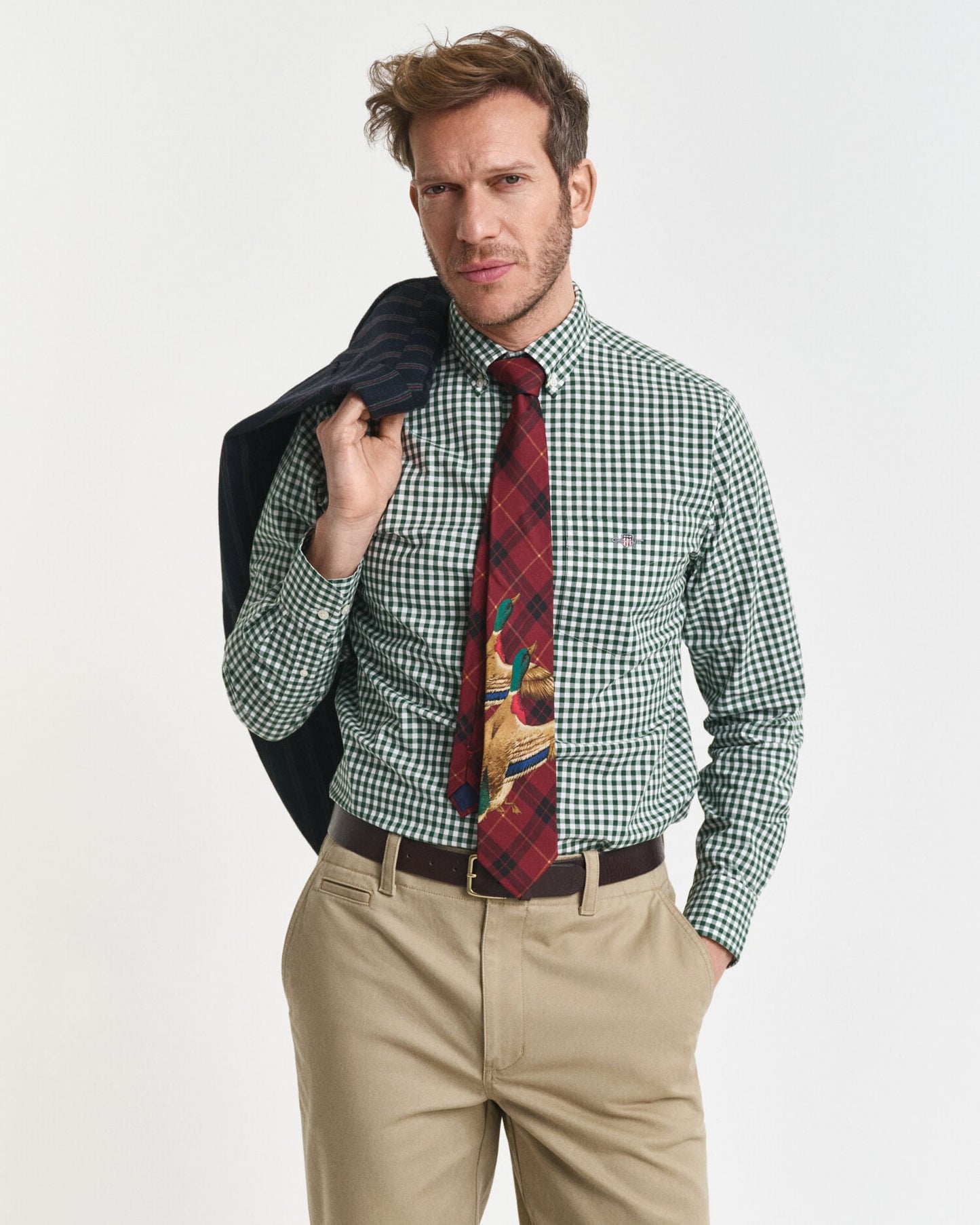 Chemise en popeline de coton à carreaux Gingham coupe droite