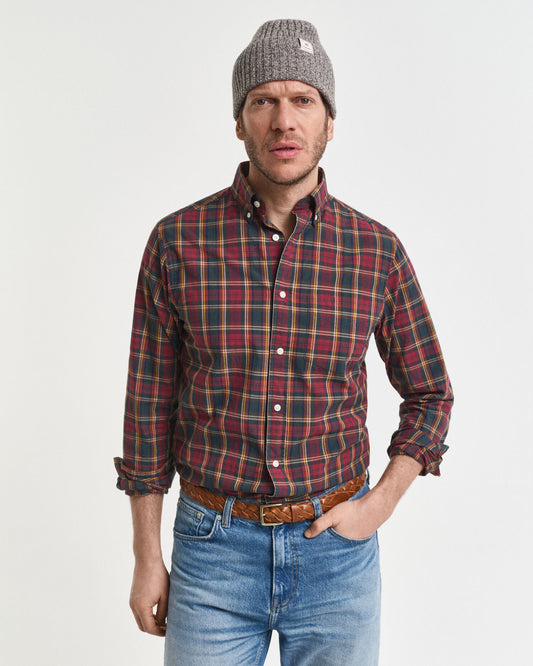 Chemise en popeline à carreaux coupe droite