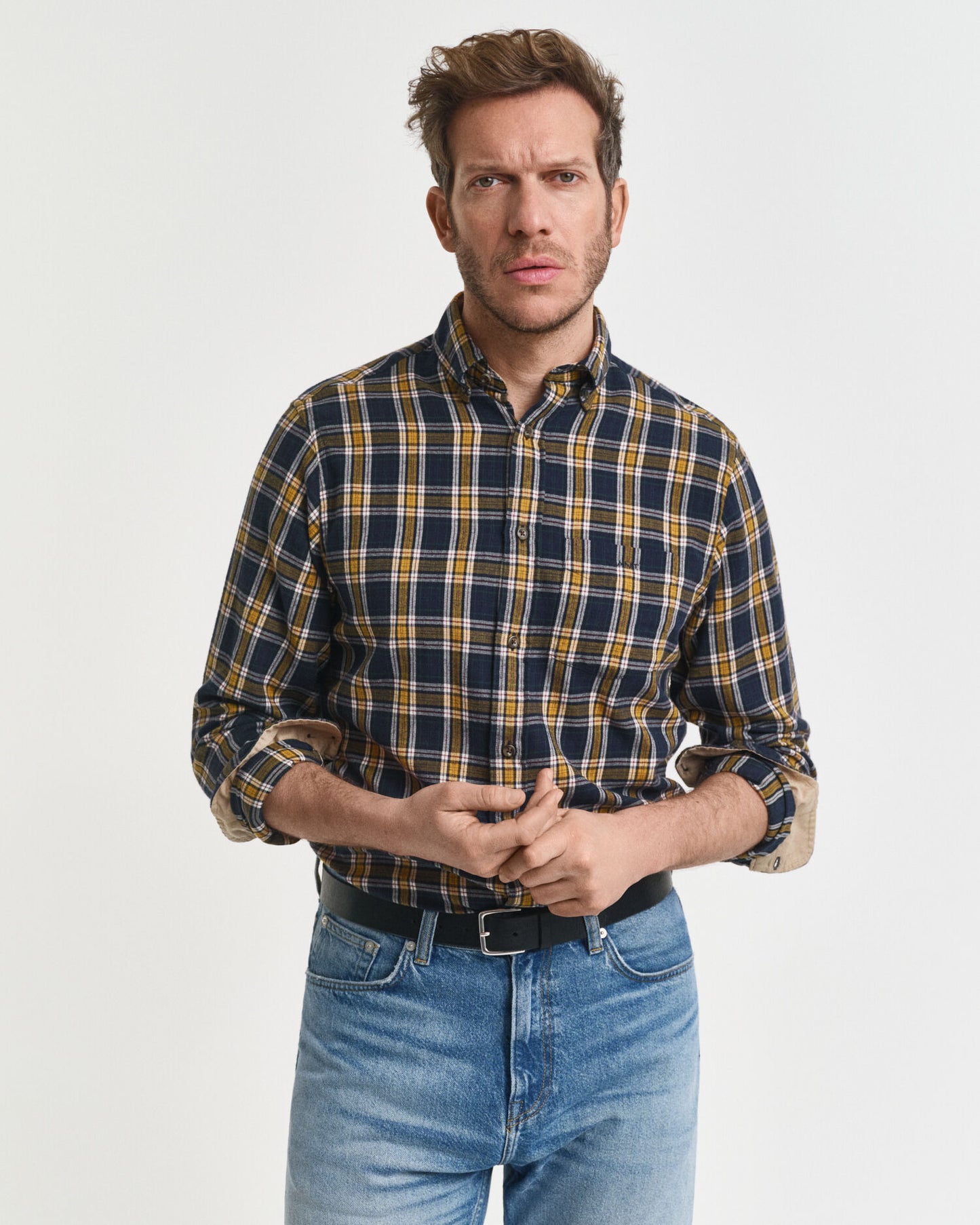 Chemise en flanelle soufflée à carreaux coupe droite