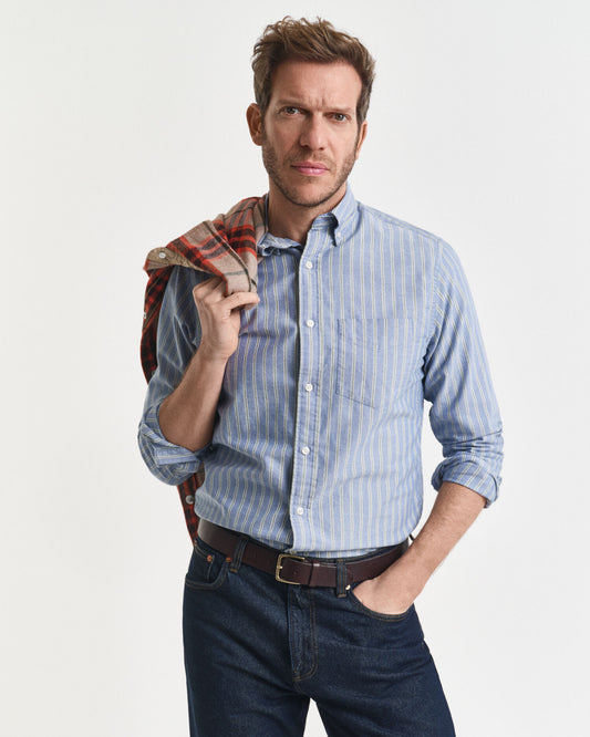 Regular Fit Gestreiftes Oxford-Hemd mit Archivmuster
