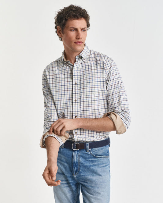 Chemise twill à carreaux Tattersall coupe droite