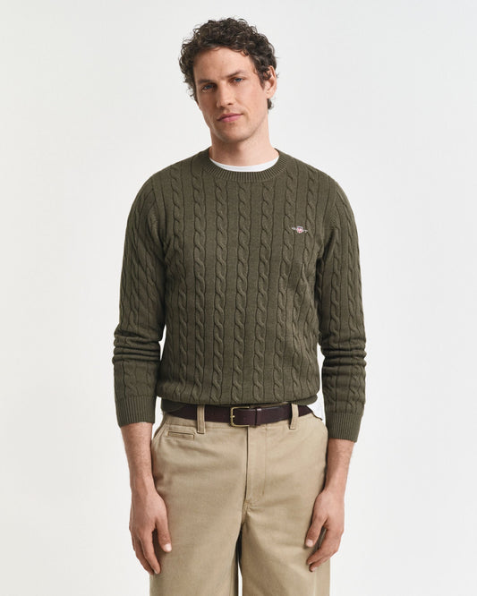 Pullover mit Rundhalsausschnitt aus Baumwolle mit Zopfmuster