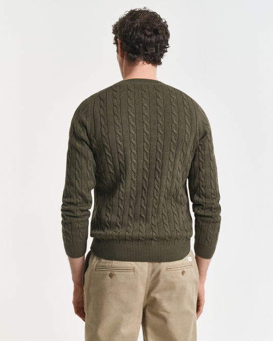 Pullover mit Rundhalsausschnitt aus Baumwolle mit Zopfmuster